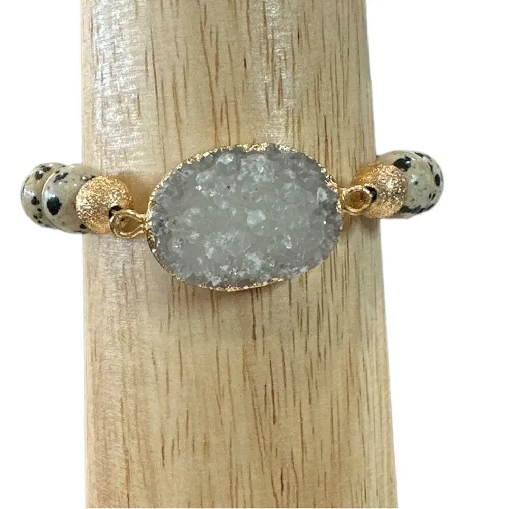 OILNANA Dalmatian Jasper‎ beaded gemstone bracelet Agate Druzy stretch one size